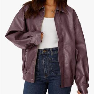 PrettyGarden Oversized Faux Leather Jacket – Dusty Mauve (Tag S, Fits XS)